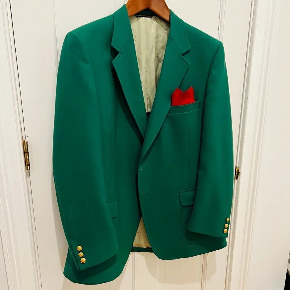 Vintage Hart Schaffner Marx USA Gold Button Sport Coat Suit Blazer 44 R Green